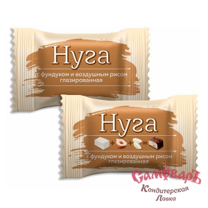 074 Конфеты НУГА с ФУНДУКОМ и ВОЗД.РИСОМ глазир. 3кг (1*3бл) Деликатесса
