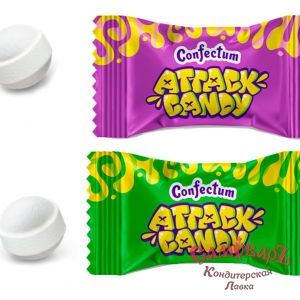 Карамель леденцовая Attack Candy (взрывная кислая) Киви и Маракуйя 500 гр (1*6упак) (Конфектум)