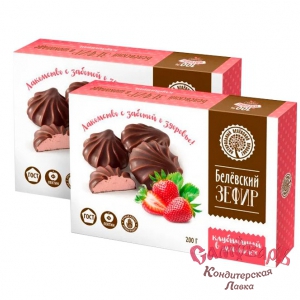 фас.Зефир 200гр КЛУБНИКА в ШОКОЛАДЕ (1*18шт) (Белёвская)