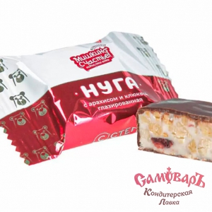 601 Конфеты НУГА с АРАХИСОМ и КЛЮКВОЙ глазир. Мишкино счастье 3кг (1*3бл)
